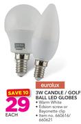 Eurolux 3W Candle/Golf Ball LED Globes-Each