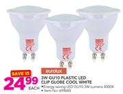 Eurolux 3W GU10 Plastic LED Clip Globe Cool White-Each