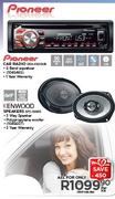 Pioneer Car Radio DEH-X1650UB+ Kenwood Speakers KFC-E6965-Per Kit