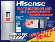 Hisense 228Ltr Fridge/Freezer H299BME-WD Plus Hisense 28Ltr Electronic Microwave H28MOMBL
