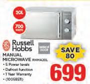 Russell Hobbs 20Ltr Manual Microwave RHMA20L