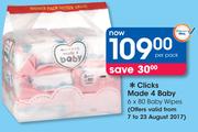 Clicks Made 4 Baby 6 x 80 Baby Wipes-Per Pack