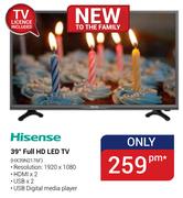 Hisense 39" Full HD LED TV HX39N2176F