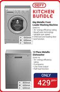 Defy 6Kg Metallic Front Loader Washing Machine DAW374 + 12 Place Metallic Dishwasher DDW176 Bundle