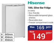 Hisense 100Ltr Silver Bar Fridge H130RS