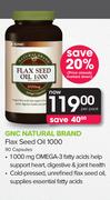 GNC Natural Brand Flax Seed Oil 1000-90 Capsules Per Pack