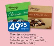 Thorntons Chocolates Nuts & Pralines-137g, Choc Toffee Fudge And Caramel-142g, Dark Class Choc-149g