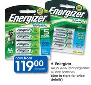 Energizer AA Or AAA Rechargeable 4 Pack Batteries-Per Pack