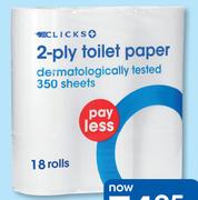 Clicks 2 Ply Toilet Paper 18 Rolls-Per Pack