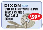 Dixon USB To Lighting 8 Pin Sync & Charge Flat Cable 90cm DXLIGT