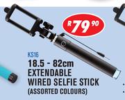 18.5-82cm Extendable Wired Selfie Stick Assorted Colours KS16