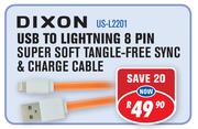 Dixon USB To Lighting 8 Pin Super Soft Tangle Free Sync & Charge Cable US-L2201