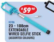 23-108cm Extendable Wired Selfie Stick Assorted Colours KS10A