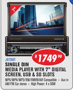 Jebson Single Din Media Player With 7" Digital Screen, USB & SD Slots JB7260T