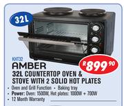 Amber 32L Countertop Oven & Stove With 2 Solid Hot Plates KHT32