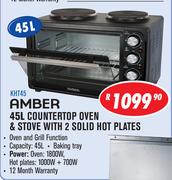 Amber 45Ltr Countertop Oven & Stove With 2 Solid Hot Plates KHT45