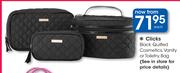 Clicks Black Quilted Cosmetics, Vanity Or Toiletry Bag-Each