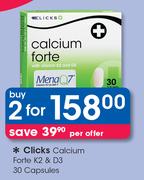 Clicks Calcium Forte K2 & D3 30 Capsules-For 2