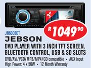 Jebson DVD Player with 3 Inch TFT Screen, Bluetooth Control, USB & SD Slots JB6303DT
