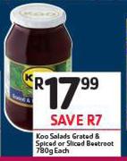 Koo Salads Grated & Spiced Or Sliced Beetroot-780g Each