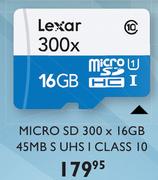 Lexar Micro SD 300 x 16GB 45MB S UHS I Class 10