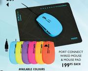 Port Connect Wired Mouse & Mouse Pad-Each
