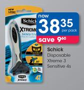 Schick Disposable Xtreme 3 Sensitive 4s-Per Pack