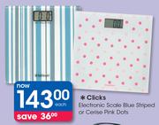 Clicks Electronic Scale Blue Striped Or Cerise Pink Dots-Each