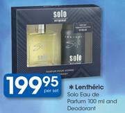 Lentheric Solo Eau De Parfum-100ml & Deodorant-Per Set