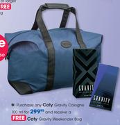 Coty Gravity Cologne 100ml And Free Coty Gravity Weekender Bag