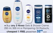 Nivea Gels & Shower Creme 250ml, 500ml Or Pampering Oil Products-Each