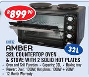 Amber 32Ltr Countertop Oven & Stove With 2 Solid Hot Plates KHT32