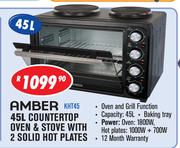 Amber 45Ltr Countertop Oven & Stove With 2 Solid Hot Plates KHT45