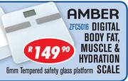 Amber Digital Body Fat, Muscle & Hydration Scale 6mm Tempered Safety Glass Platform ZFC5016
