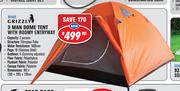 Grizzly 3 Man Dome Tent With Roomy Entryway 101403