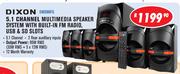 Dixon 5.1 Channel Multimedia Speaker System With Built In FM Radio, USB & SD Slots DN5086FG