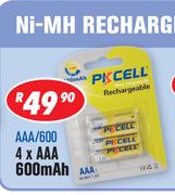 4 x AAA 600mAh Ni-MH Rechargeable Batteries AAA-600