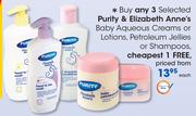 Purity & Elizabeth Anne's Baby Aqueous Creams Or Lotions, Petroleum Jellies Or Shampoos-Each
