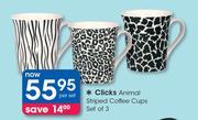 Clicks Animal Striped Coffee Cups Set Of 3-Per Set