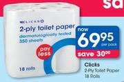 Clicks 2 Ply Toilet Paper-18 Rolls Per Pack