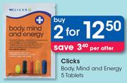 Clicks Body, Mind And Energy 5 Tablets-For 2