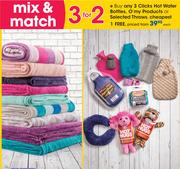 Clicks Hot Water Bottles, O'My Products Or Selected Throws-Each