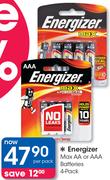 Energizer 4 Pack Max AA Or AAA Batteries-Per Pack