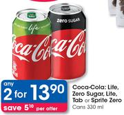 Coco-Cola Life, Zero Sugar, Lite, Tab Or Sprite Zero Cans-2x330ml