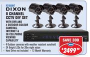 Dixon 8 Channel CCTV Diy Set With DVR & 4 Outdoor Colour Cameras Internet & 3G Cellphone Viewing Cap