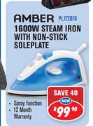 Amber 1600W Steam Iron With Non Stick Soleplate 