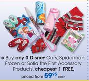 Disney Cars, Spiderman,Frozen Or Sofia The First Accessory Products-Each