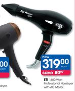 ETI 1600Watt Professional Hairdryer With AC Motor
