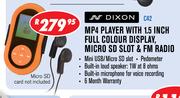 Dixon MP4 Player With 1.5 Inch Full Colour Display Micro SD Slot & FM Radio C42