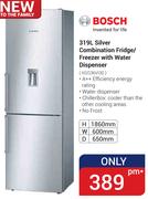 Bosch 319Ltr Silver Combination Fridge/Freezer With Water Dispenser KGD36V130